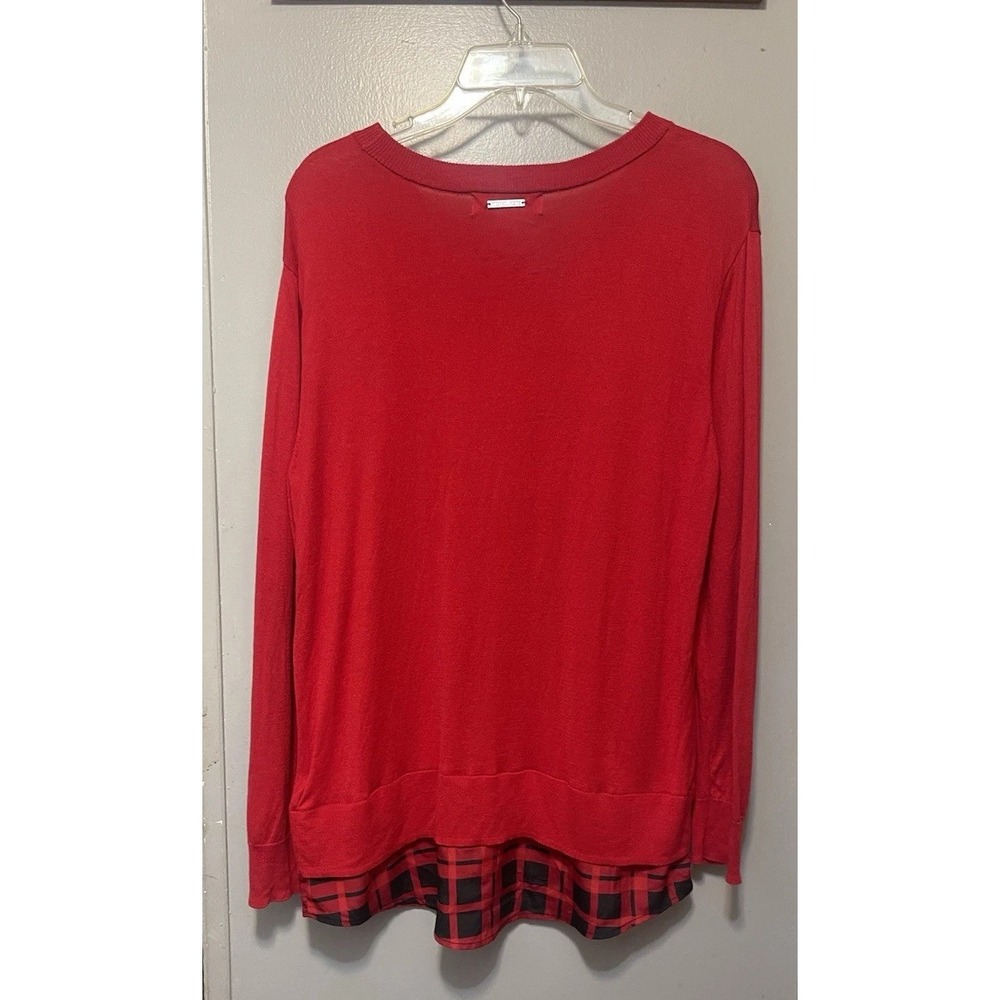 Michael Kors Women's Red Sweater, Sz. M With Faux Black Red Plaid Undershirt